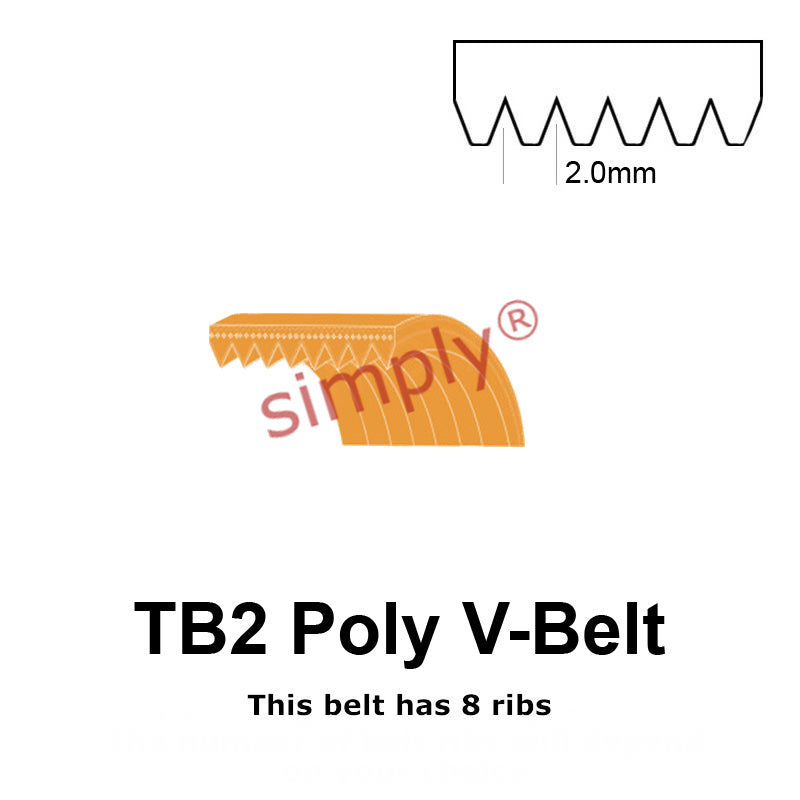 TB2-266 Megadyne Megarib Polyurethane Poly V-Belt 266mm/10.5 inch Length - 8 Ribs