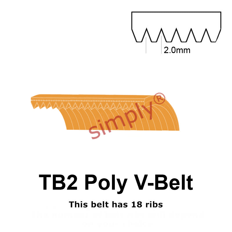 TB2-360 Megadyne Megarib Polyurethane Poly V-Belt 360mm/14.2 inch Length - 18 Ribs - Allow 2-3 Days