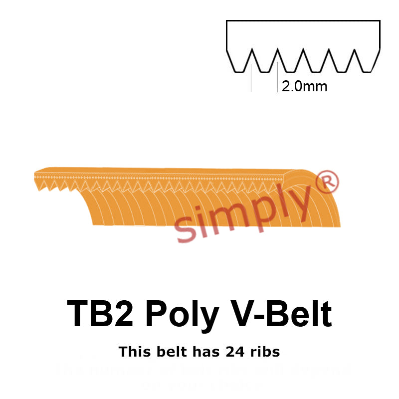 TB2-266 Megadyne Megarib Polyurethane Poly V-Belt 266mm/10.5 inch Length - 24 Ribs - Allow 2-3 Days