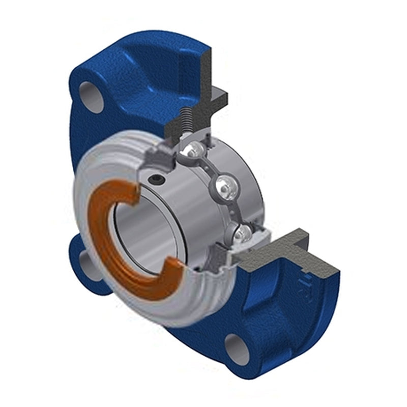 SNR UCFC210CO Metric Four Bolt Cast Iron Round Flanged Housing with 50mm Insert with Narrow Steel Plate Cover - Open Version - Allow 2-3 Days