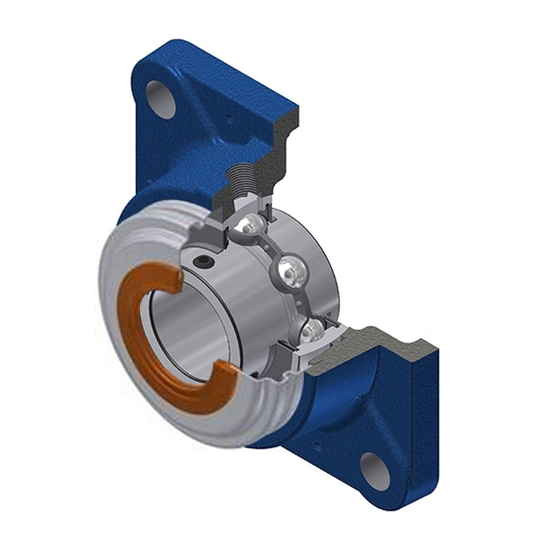 SNR UCFE208CC Metric Four Bolt Square Cast Iron Flange Housing with 40mm Bore Insert with Narrow Steel Plate Cover - Closed Version - Allow 2-3 Days