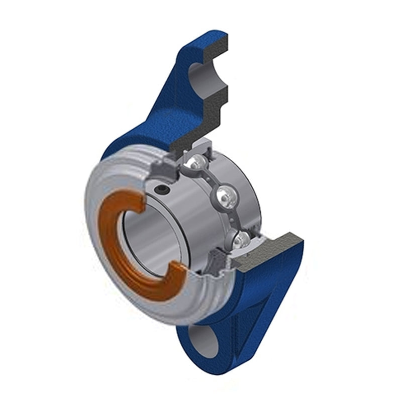 SNR UCFL212-38CC Imperial Two Bolt Oval Cast Iron Flange Housing with 2-3/8 inch Bore Insert with Narrow Steel Plate Cover - Closed Version - Allow 2-3 Days