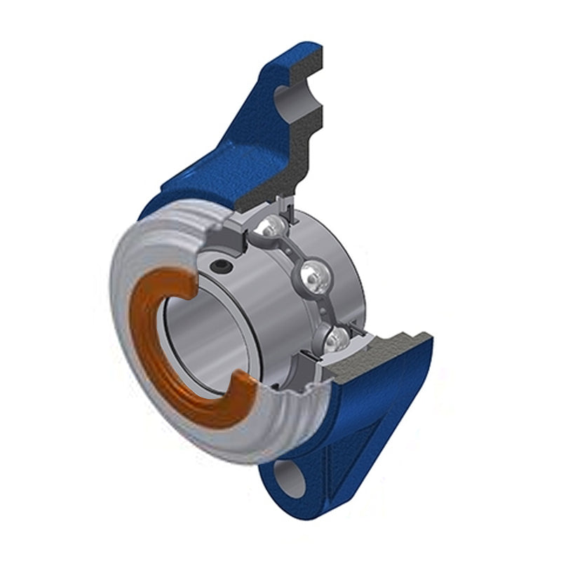 SNR UCFLE210CO Metric Two Bolt Oval Cast Iron Flange Housing with 50mm Bore Insert with Narrow Steel Plate Cover - Open Version - Allow 2-3 Days