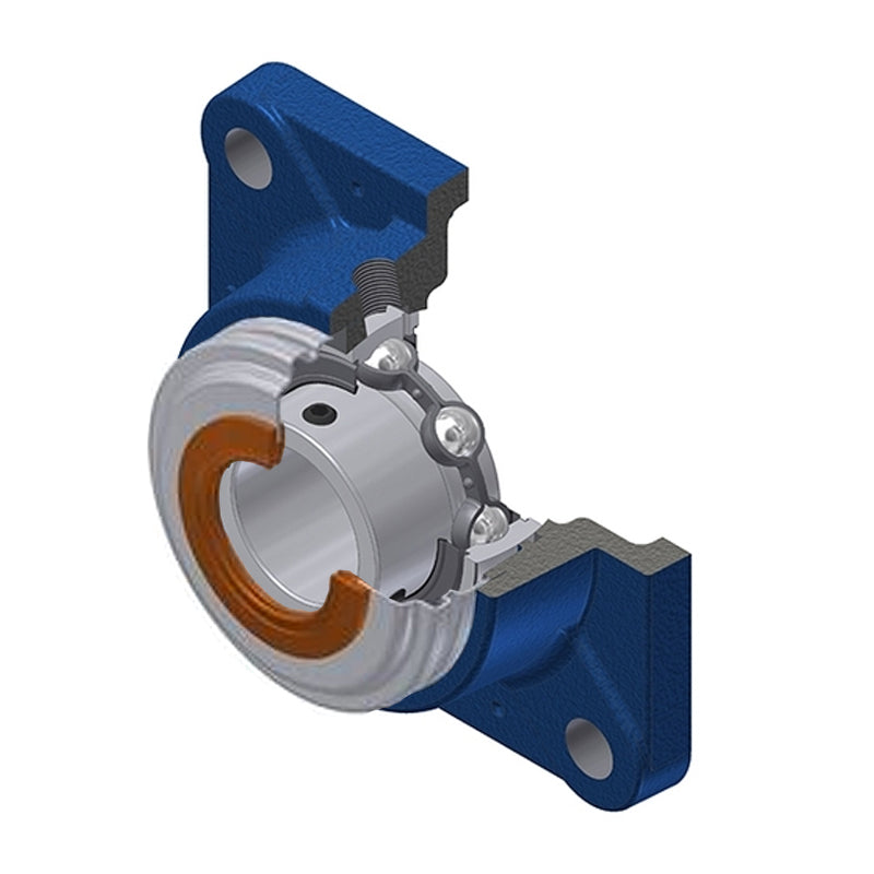 SNR USFE207CO Metric Four Bolt Square Cast Iron Flange Housing with 35mm Bore Insert with Narrow Steel Plate Cover - Open Version - Allow 2-3 Days