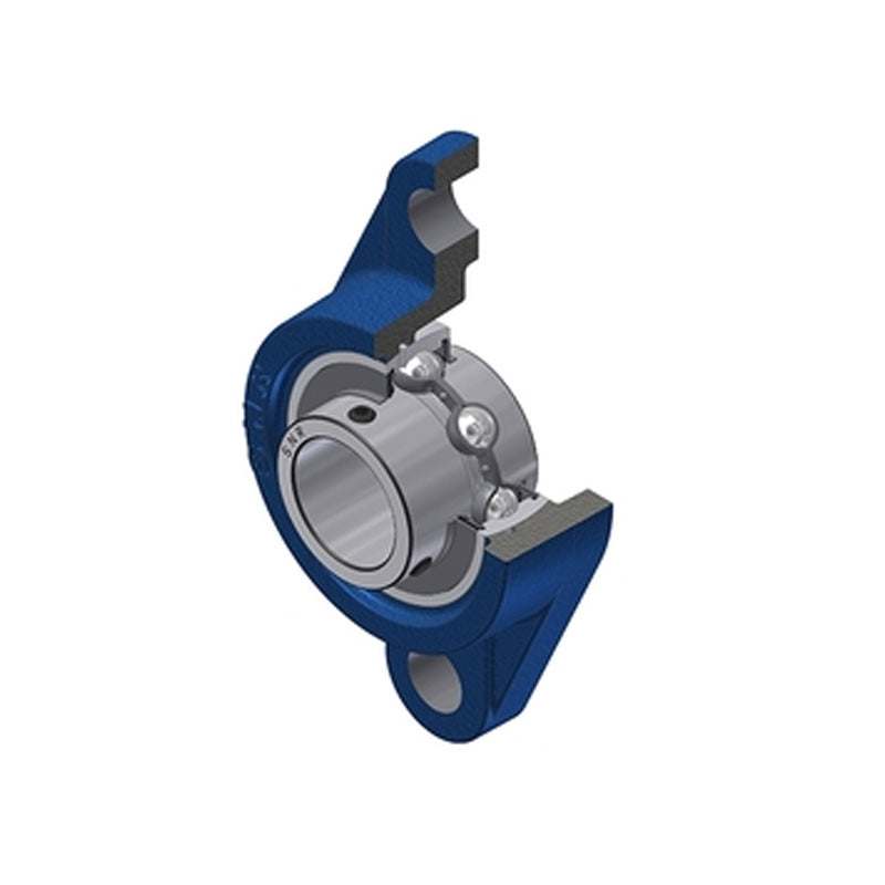 SNR USFL208CC Metric Two Bolt Oval Cast Iron Flange Housing with 40mm Bore Insert with Narrow Steel Plate Cover - Closed Version - Allow 2-3 Days