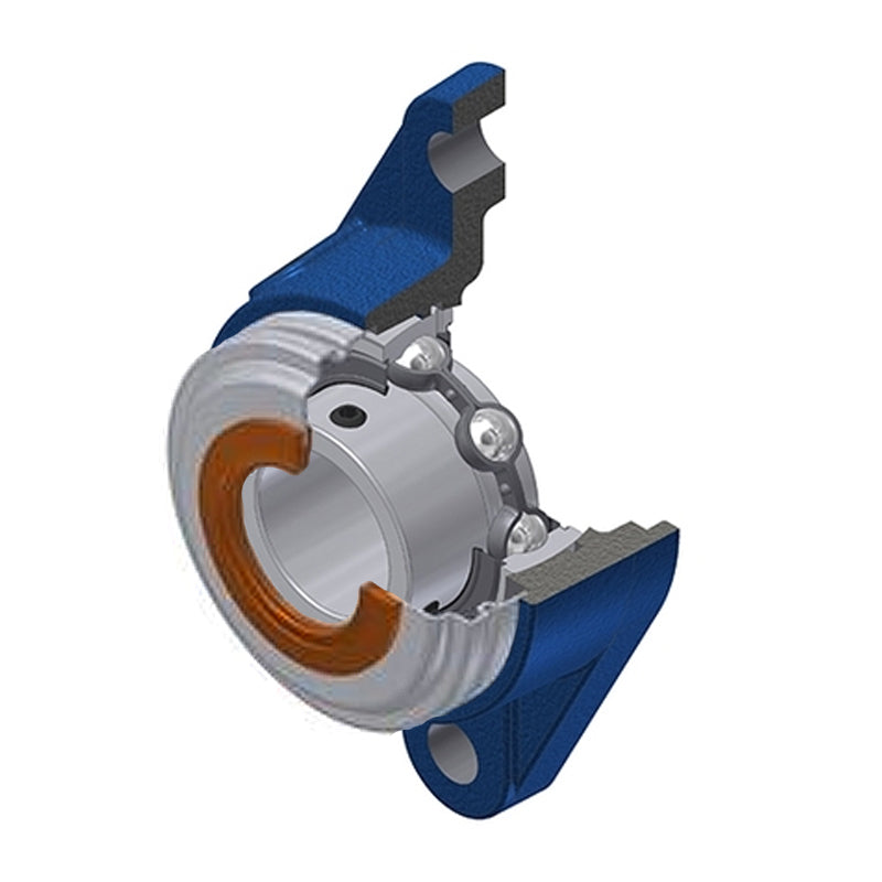 SNR USFLE211CO Metric Two Bolt Oval Cast Iron Flange Housing with 55mm Bore Insert with Narrow Steel Plate Cover - Open Version - Allow 2-3 Days