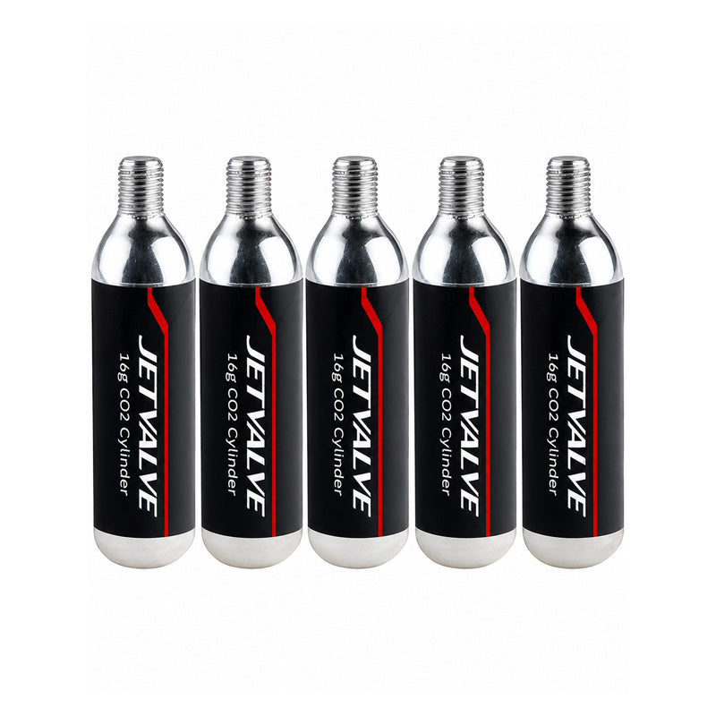 Pack of 5 Jetvalve (16g) CO2 Tyre Inflation Threaded Refill Gas Cylinders