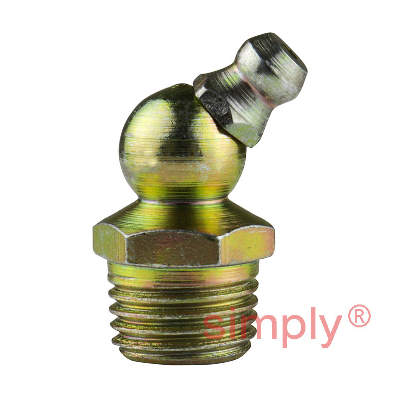 1/4x19 BSPT Hardened Mild Steel Zinc Plated 45 deg Hydraulic Grease Nipples 