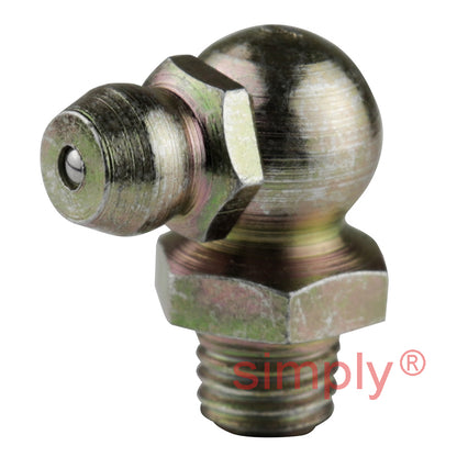 1/4x28 SAE-LT Hardened Mild Steel Zinc Plated 90 deg Hydraulic Grease Nipples 