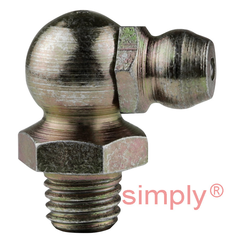 1/4x28 SAE-LT Hardened Mild Steel Zinc Plated 90 deg Hydraulic Grease Nipples 