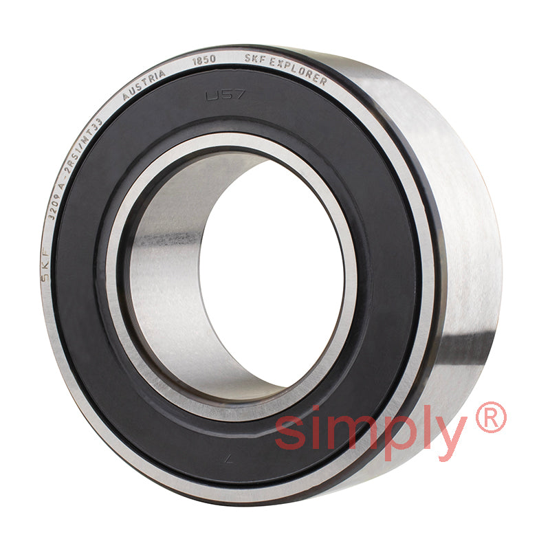 SKF 3209A2RS1 Double Row Angular Contact Ball Bearing with 2 Rubber Seals 45x85x30.2mm