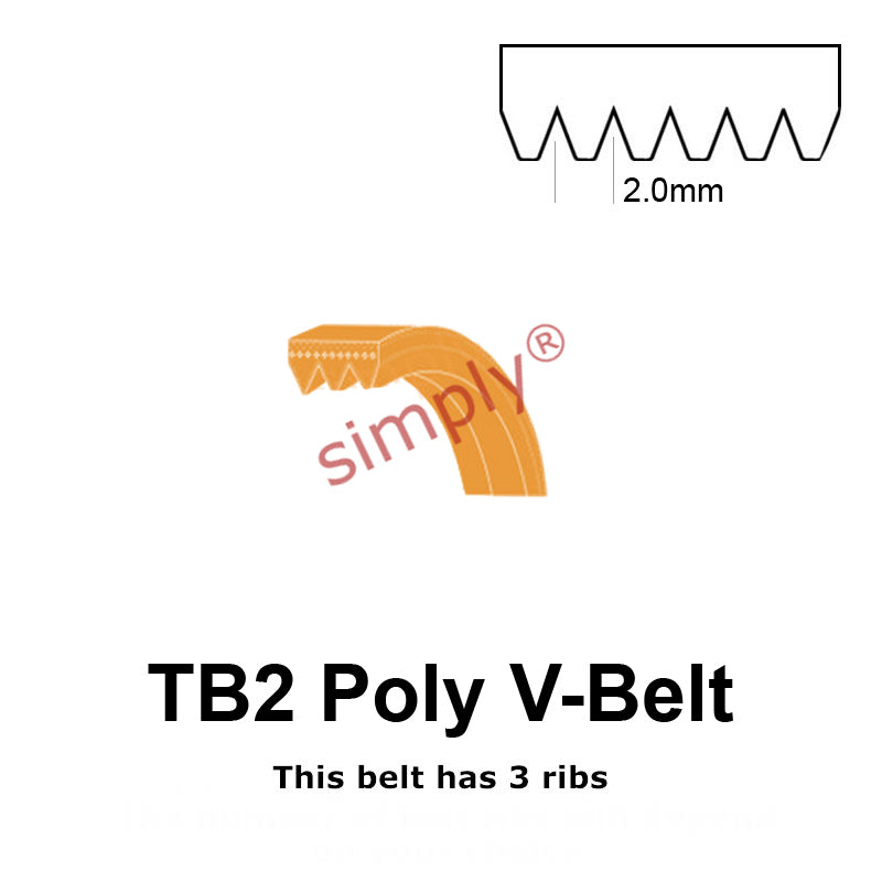 TB2-330 Megadyne Megarib Polyurethane Poly V-Belt 330mm/13 inch Length - 3 Ribs
