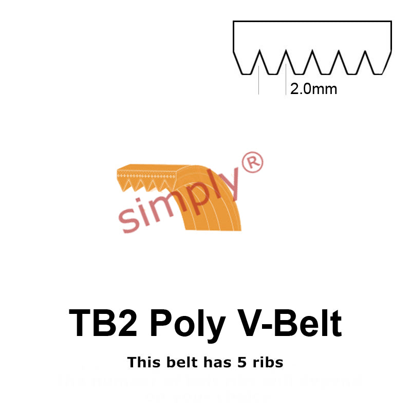 TB2-1186 Megadyne Megarib Polyurethane Poly V-Belt 1186mm/46.7 inch Length - 5 Ribs