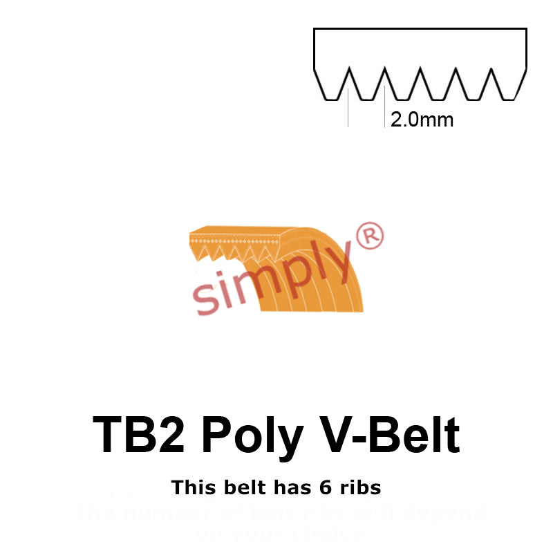 TB2-400 Megadyne Megarib Polyurethane Poly V-Belt 400mm/15.7 inch Length - 6 Ribs