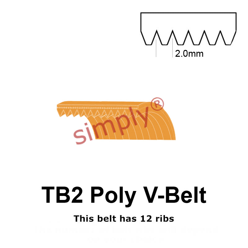TB2-156 Megadyne Megarib Polyurethane Poly V-Belt 156mm/6.1 inch Length - 12 Ribs - Allow 2-3 Days