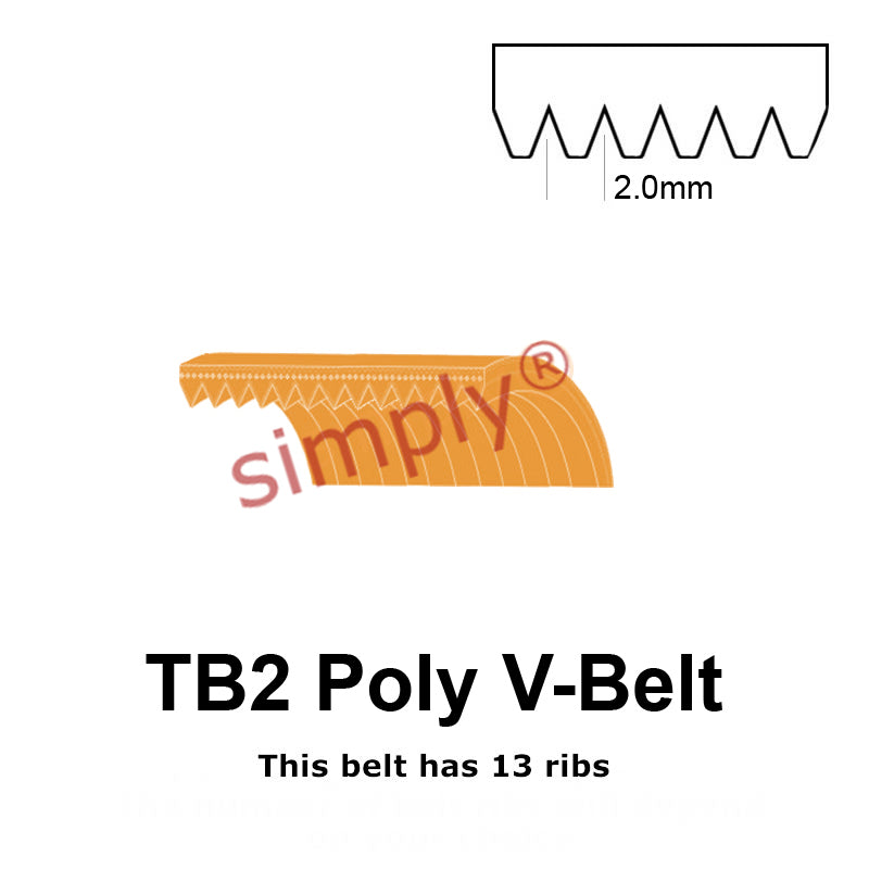 TB2-598 Megadyne Megarib Polyurethane Poly V-Belt 598mm/23.5 inch Length - 13 Ribs - Allow 2-3 Days