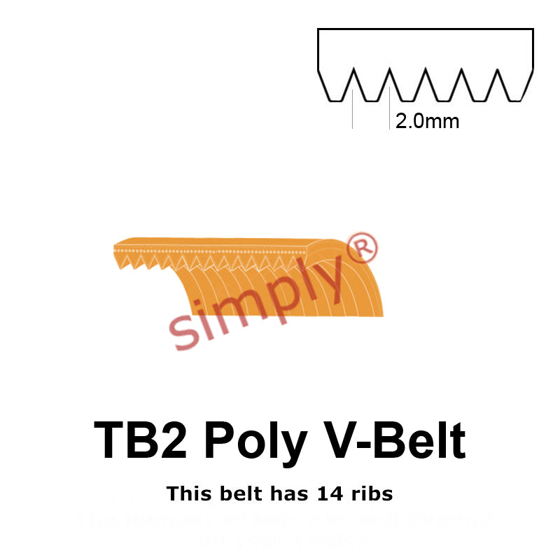 TB2-345 Megadyne Megarib Polyurethane Poly V-Belt 345mm/13.6 inch Length - 14 Ribs - Allow 2-3 Days