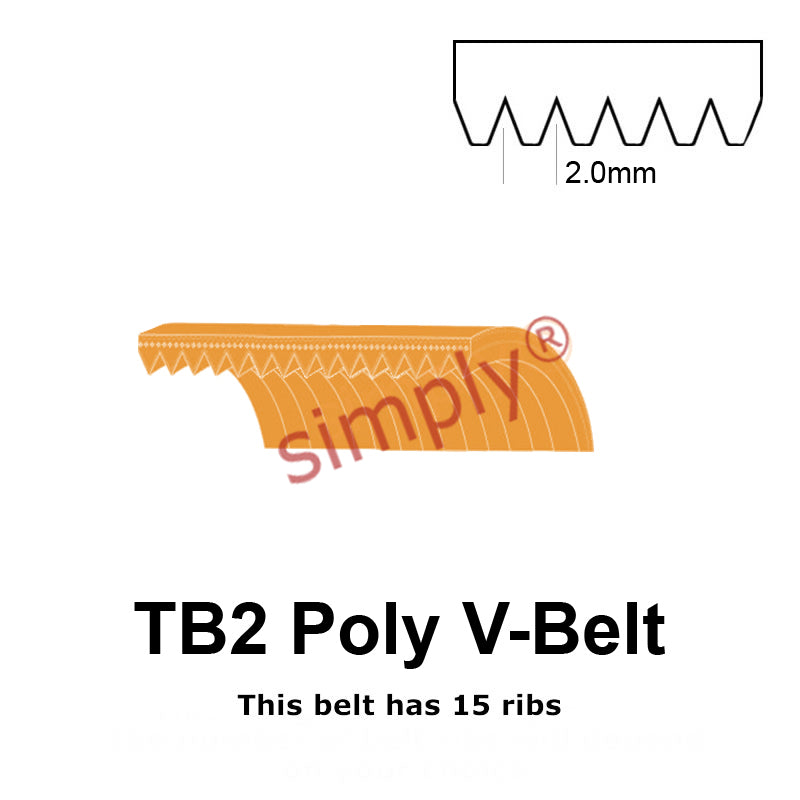 TB2-345 Megadyne Megarib Polyurethane Poly V-Belt 345mm/13.6 inch Length - 15 Ribs - Allow 2-3 Days