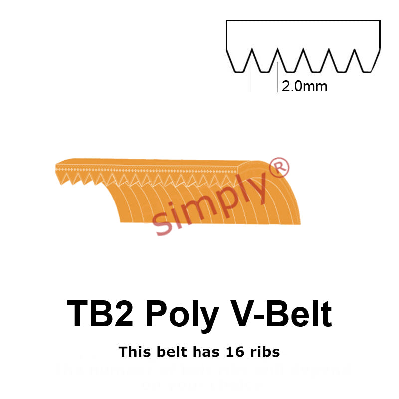 TB2-200 Megadyne Megarib Polyurethane Poly V-Belt 200mm/7.9 inch Length - 16 Ribs - Allow 2-3 Days