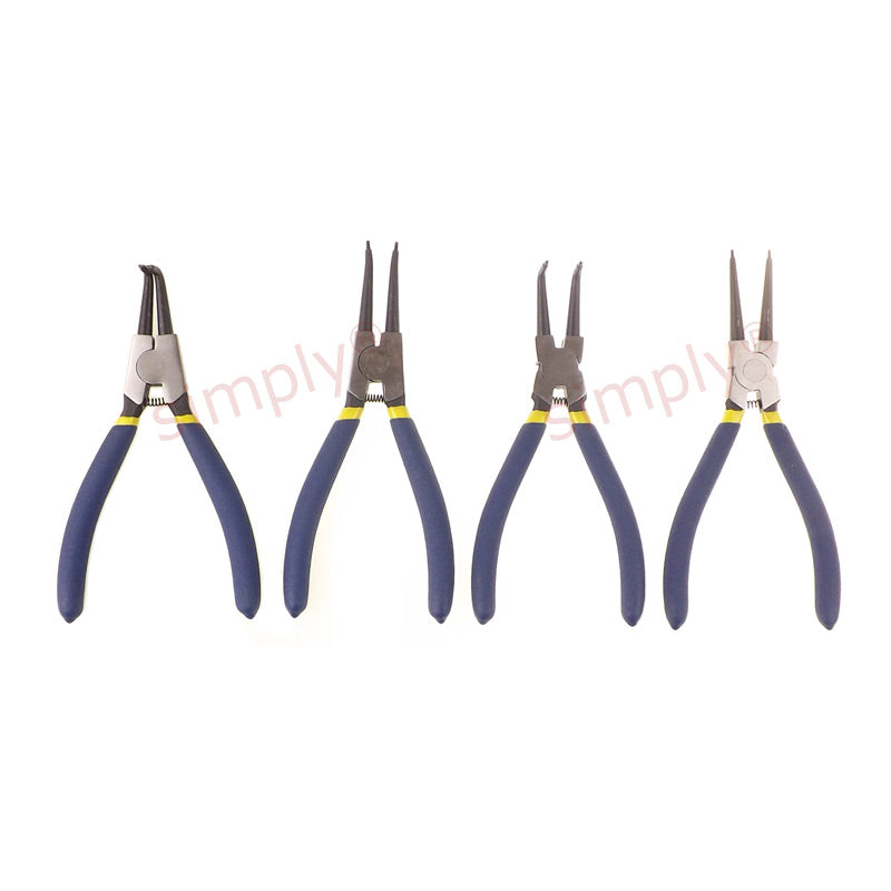 4 Piece Set of 7 inch Circlip Pliers with Soft Grip Handles for 10-25mm Circlips