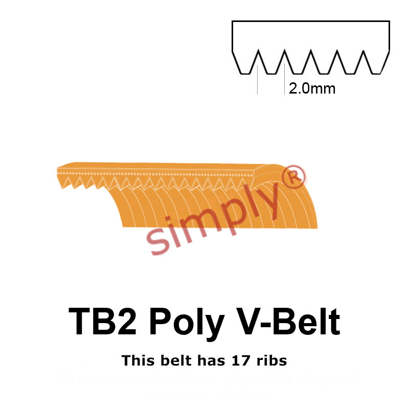 TB2-295 Megadyne Megarib Polyurethane Poly V-Belt 295mm/11.6 inch Length - 17 Ribs - Allow 2-3 Days