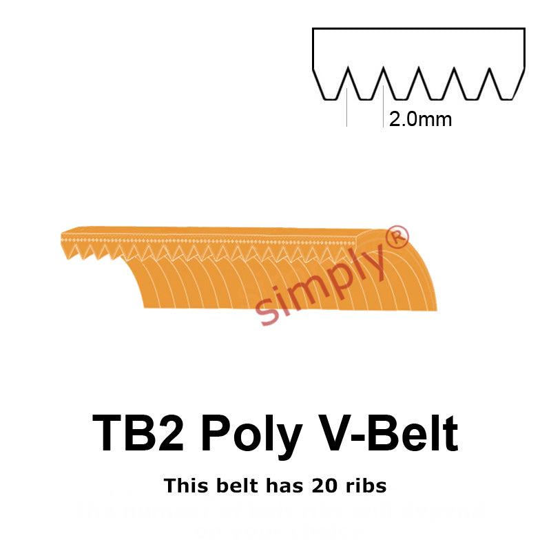 TB2-535 Megadyne Megarib Polyurethane Poly V-Belt 535mm/21.1 inch Length - 20 Ribs - Allow 2-3 Days