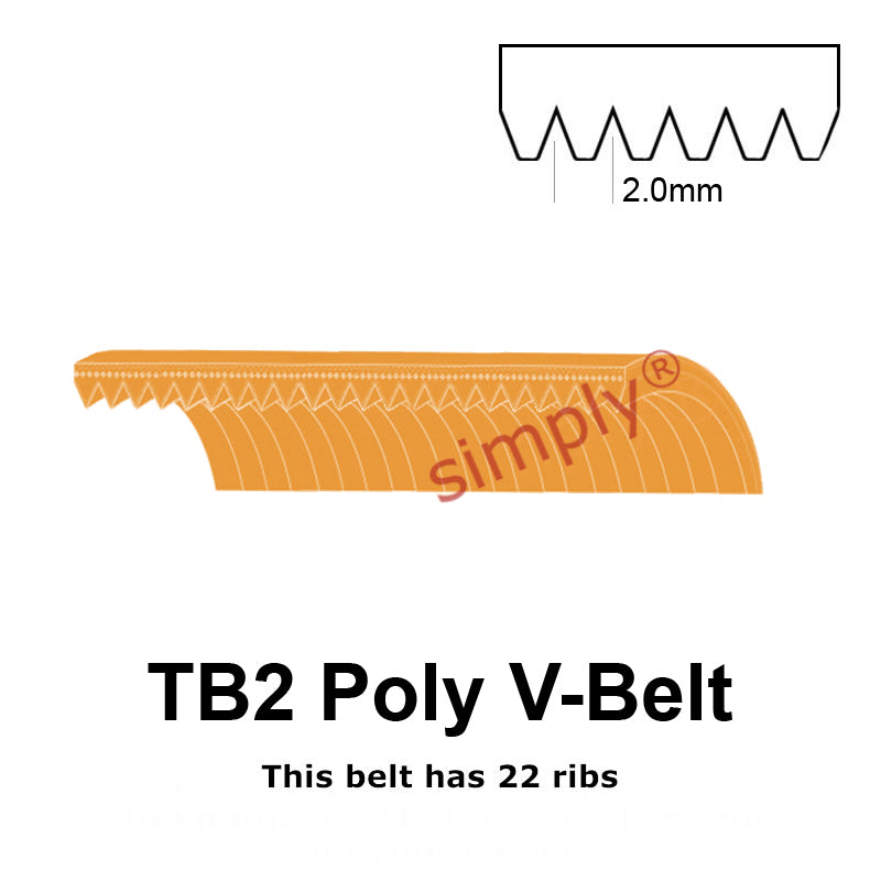 TB2-295 Megadyne Megarib Polyurethane Poly V-Belt 295mm/11.6 inch Length - 22 Ribs - Allow 2-3 Days