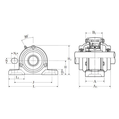 NTN C-UKPX07D1/H2307X Metric Cast Iron Two Bolt Pillow / Plummer Block Housing with Cast Iron Cover - Open Version - Insert and Adaptor Sleeve Fits 30mm Shaft - Allow 2-3 Days