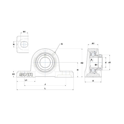 SNR ESP206-19 Imperial Cast Iron Two Bolt Pillow / Plummer Block Housing with 1-3/16 inch Eccentric Collar Insert - Allow 2-3 Days