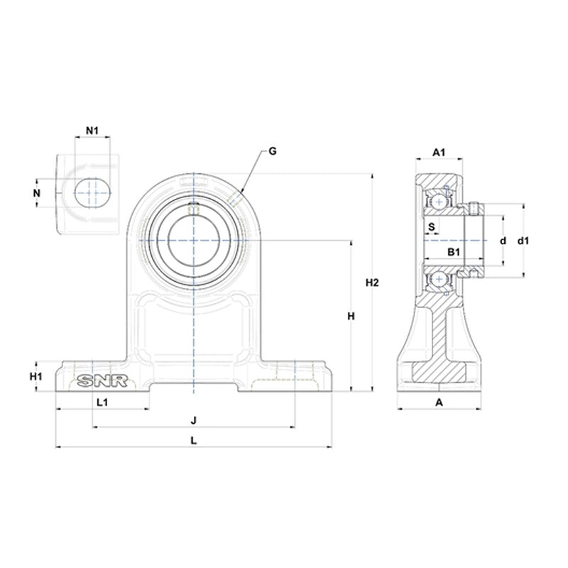 SNR ESPH207 Metric Cast Iron High Centre Height Two Bolt Pillow / Plummer Block Housing with 35mm Bore Eccentric Collar Insert - Allow 2-3 Days