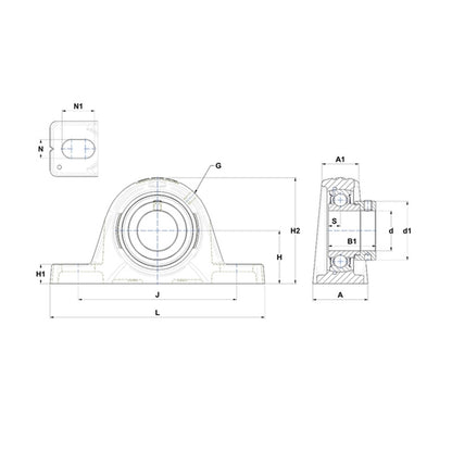 SNR ESPLE210 Metric Cast Iron Two Bolt Pillow / Plummer Block Housing with 50mm Eccentric Collar Insert - Allow 2-3 Days