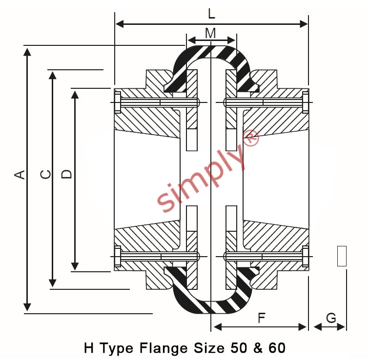 Major Brand F50H/F50H Outer Facing Taper Bores Type Tyre Drive Coupling Assembly with Fire Resistant Antistatic (F.R.A.S) Tyre