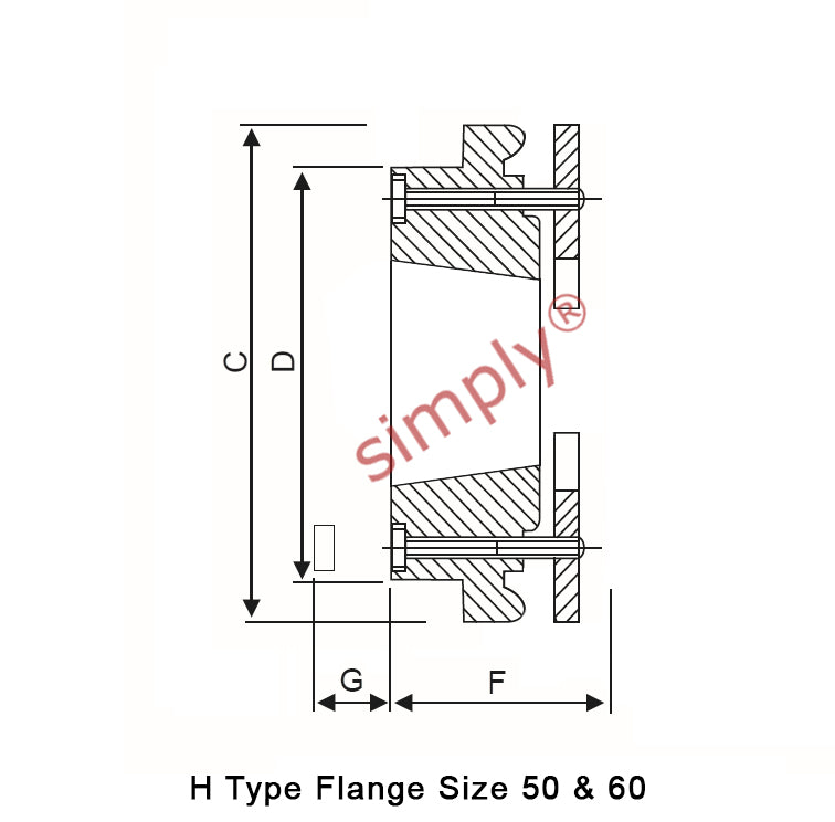 Major Brand F60H-MB Drive Coupling Outer Tapered Locking Bush Type Max Bush Bore 42mm / 1-5/8 inch