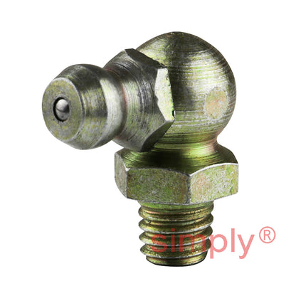 M10x1 Metric Tapered Hardened Mild Steel Zinc Plated 90 deg Hydraulic Grease Nipples 