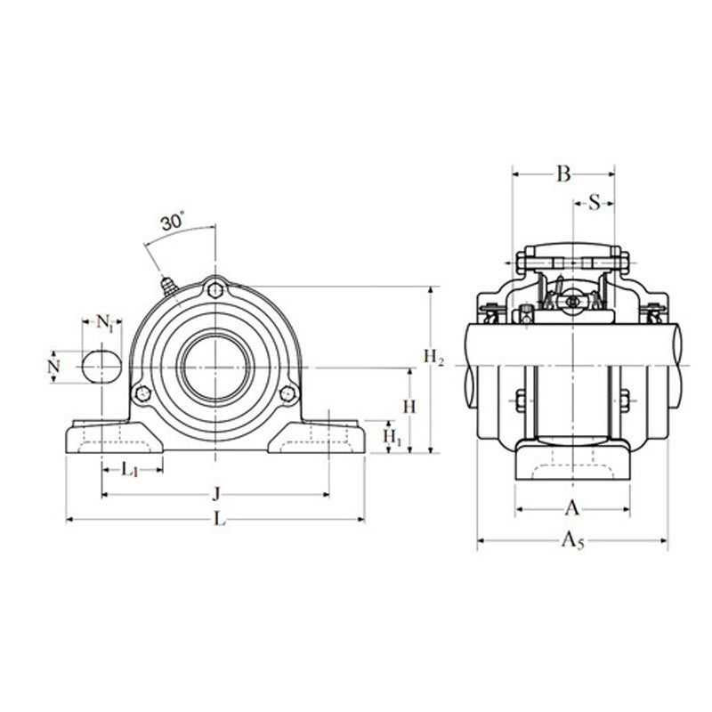NTN M-C-UCP211D1 Metric Cast Iron Two Bolt Pillow / Plummer Block Housing with 55mm Bore Insert with Cast Iron Cover - Open Version - Allow 2-3 Days