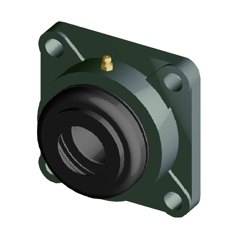NTN S-UCF202D1 Metric Four Bolt Square Cast Iron Flange Housing with 15mm Bore Insert with Steel Plate Cover - Open Version - Allow 2-3 Days