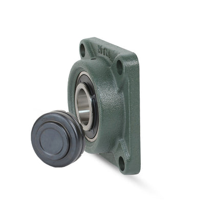 NTN SM-UKF207SD1/HS2307 Imperial Four Bolt Square Cast Iron Housing with Steel Plate Cover - Closed Version - Insert and Adaptor Sleeve Fits 1-1/8 inch Shaft - Allow 2-3 Days