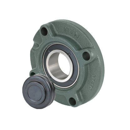 NTN SM-UKFC211D1/H2311X Metric Four Bolt Cast Iron Round Flanged Housing with Steel Plate Cover - Closed Version - Insert and Adaptor Sleeve Fits 50mm Shaft - Allow 2-3 Days