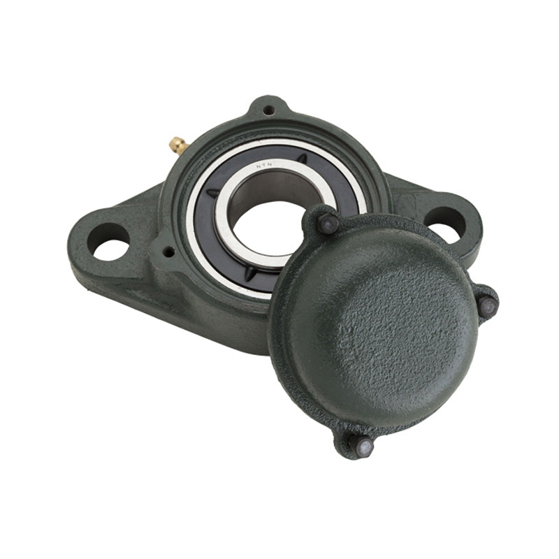 NTN SM-UKFL207D1/HS2307 Imperial Two Bolt Cast Iron Oval Housing with Steel Plate Cover - Closed Version - Insert and Adaptor Sleeve Fits 1-1/8 inch Shaft - Allow 2-3 Days