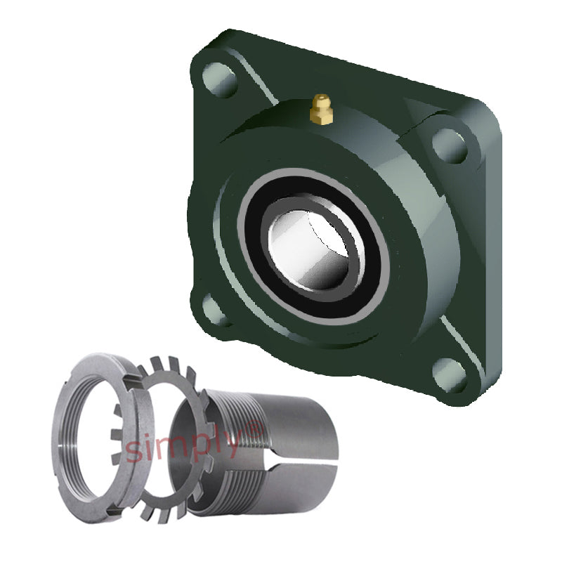 NTN UKF312D1/HS2312 Imperial Four Bolt Square Cast Iron Housing Insert and Adaptor Sleeve Fits 2-1/2 inch Shaft - Allow 2-3 Days