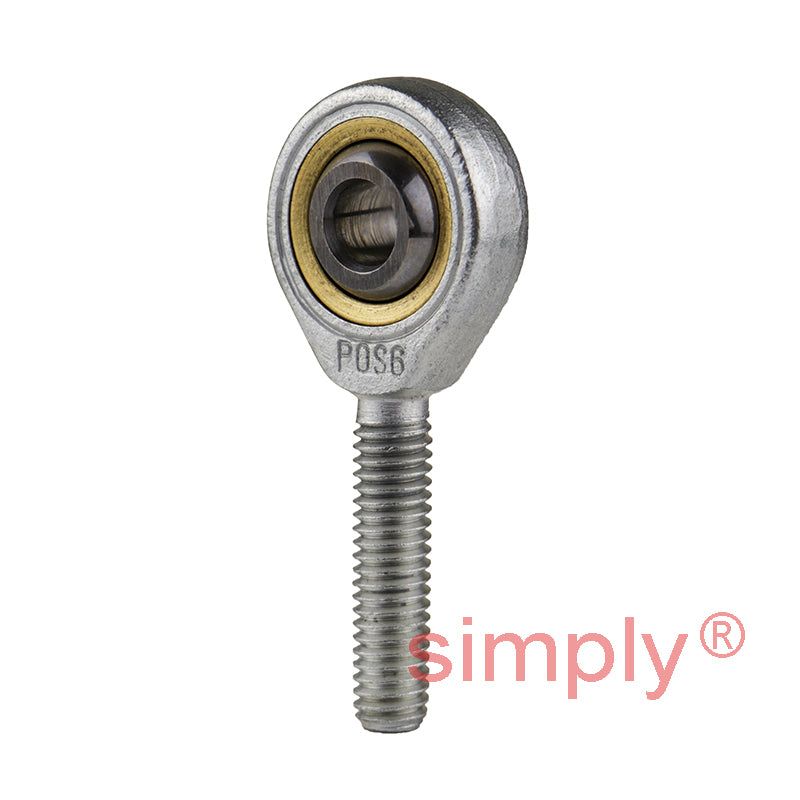 Budget POS6 Right Hand Steel / Bronze Lined Plain Male Rod End 6mm Bore M6x1 Thread