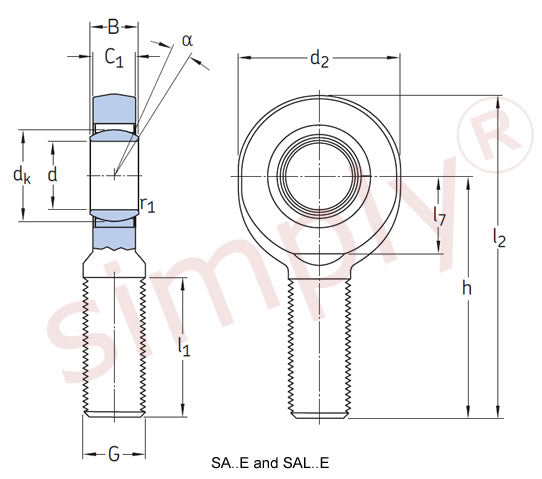 SKF SA6E Right Hand Steel / Steel Plain Male Rod End M6 Thread