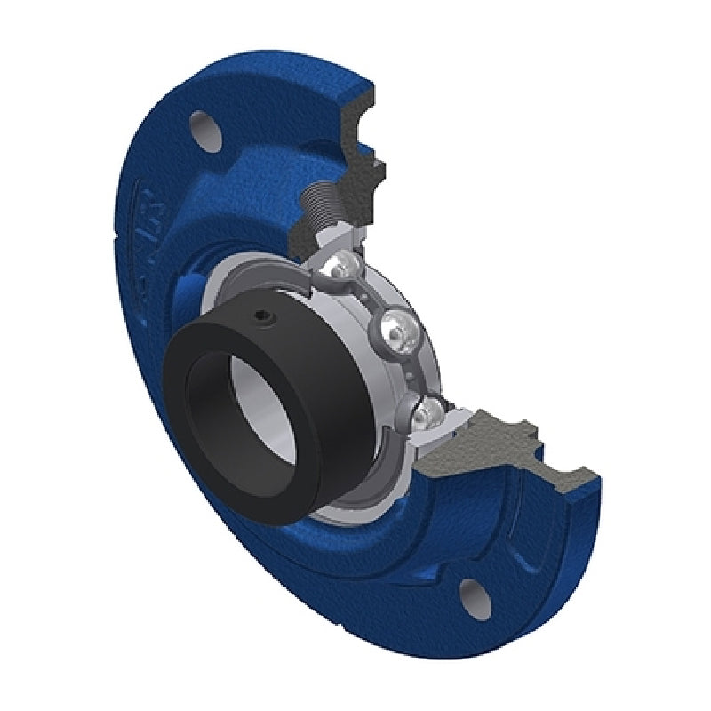 SNR ESFEE205 Metric Four Bolt Cast Iron Round Flanged Housing with 25mm Eccentric Collar Insert - Allow 2-3 Days