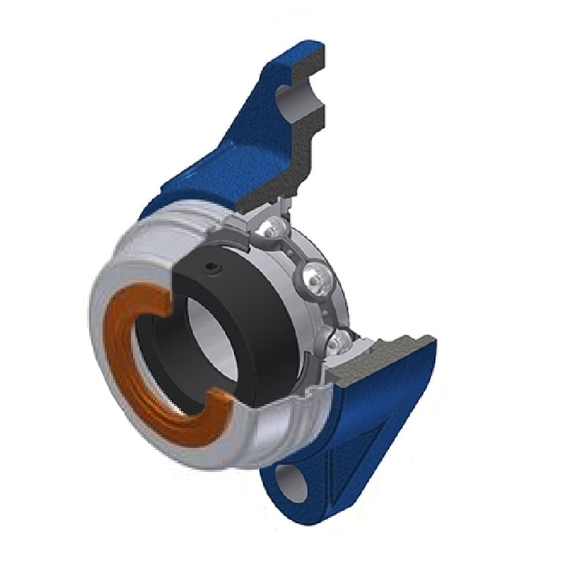 SNR ESFLE205COE Metric Two Bolt Cast Iron Oval Housing with 25mm Bore Eccentric Collar Insert with Wide Steel Plate Cover - Open Version - Allow 2-3 Days
