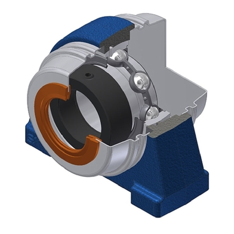 SNR ESPAE210COE Threaded Base Small Footprint Metric Pillow / Plummer Block Housing with Eccentric Collar Insert 50mm Bore with Wide Steel Plate Cover - Open Version - Allow 2-3 Days