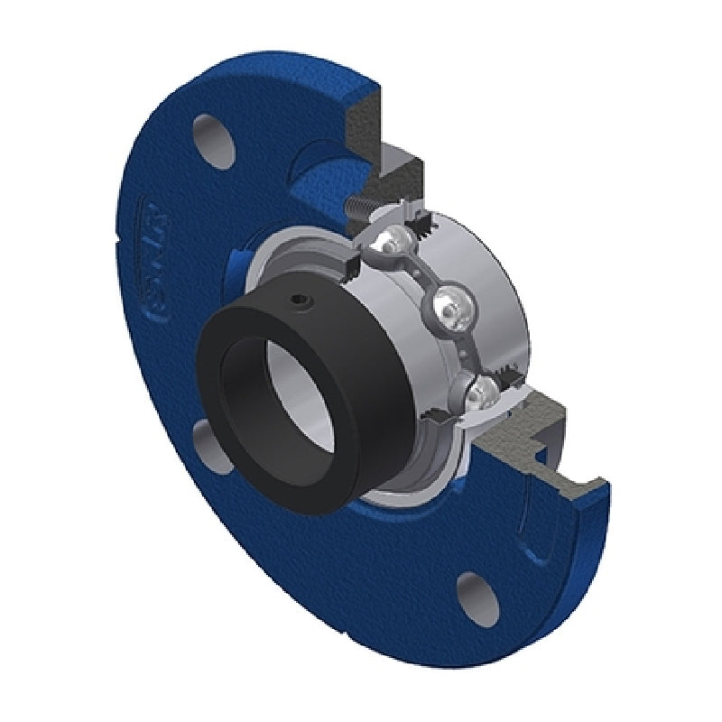 SNR EXFCE206L3 Metric Four Bolt Cast Iron Round Flanged Housing with 30mm Eccentric Collar Insert with Triple Lip Seal - Allow 2-3 Days