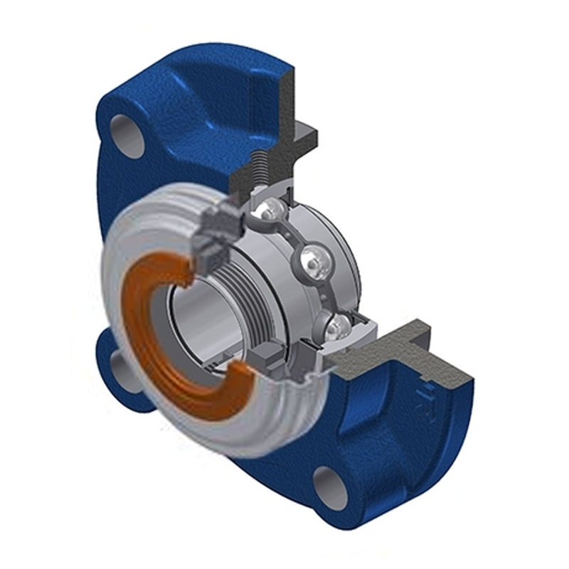 SNR UKFC207HCC Metric Four Bolt Cast Iron Round Flanged Housing Insert with Narrow Steel Plate Cover and Adaptor Sleeve Fits 30mm Shaft - Closed Version - Allow 2-3 Days