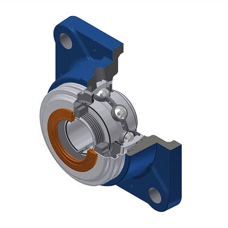 SNR UKFE205HCO Metric Four Bolt Square Cast Iron Flange Housing with Narrow Steel Plate Cover - Open Version - Insert and Adaptor Sleeve Fits 20mm Shaft - Allow 2-3 Days
