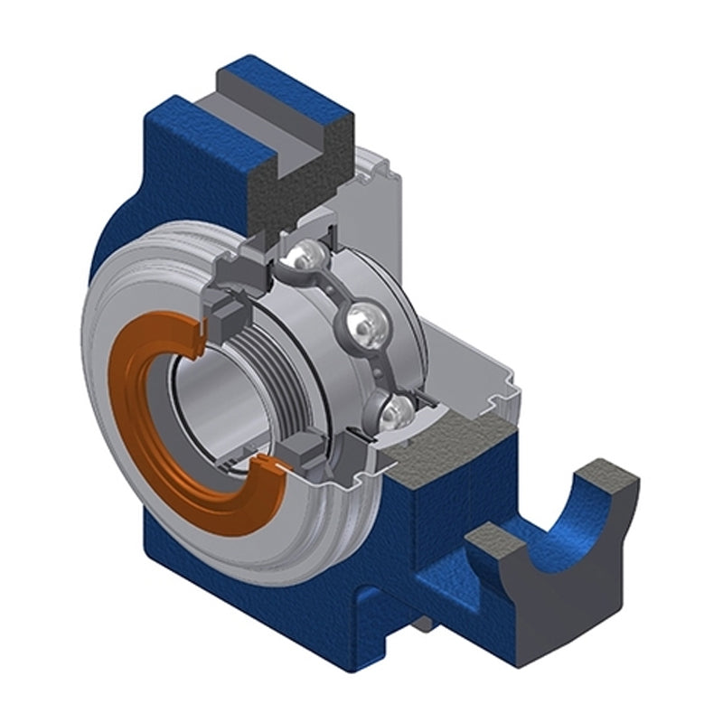 SNR UKT212HCC Metric Cast Iron Take Up Unit Insert with Narrow Steel Plate Cover and Adaptor Sleeve Fits 55mm Shaft - Closed Version - Allow 2-3 Days