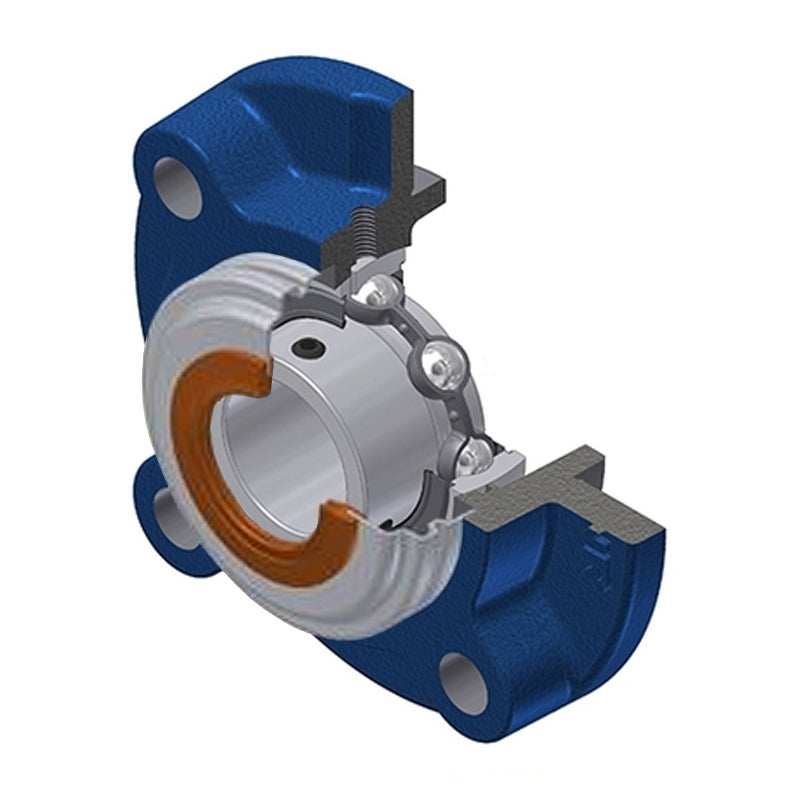 SNR USFC208CO Metric Four Bolt Cast Iron Round Flanged Housing with 40mm Insert with Narrow Steel Plate Cover - Open Version - Allow 2-3 Days